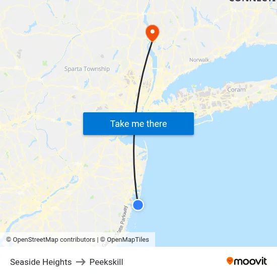 Seaside Heights to Peekskill map