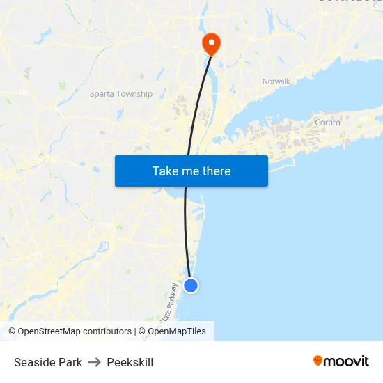 Seaside Park to Peekskill map