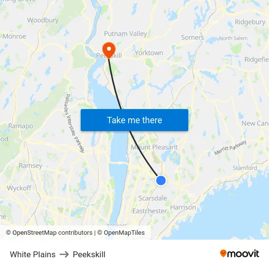 White Plains to Peekskill map