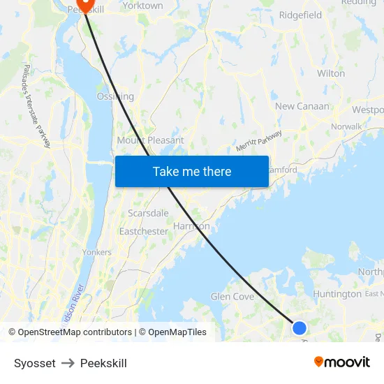 Syosset to Peekskill map