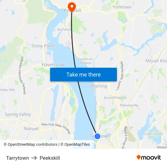 Tarrytown to Peekskill map