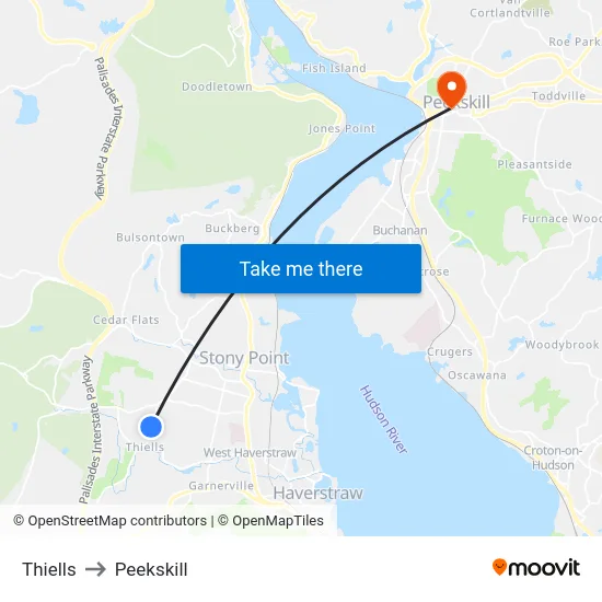 Thiells to Peekskill map
