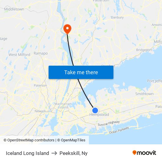 Iceland Long Island to Peekskill, Ny map