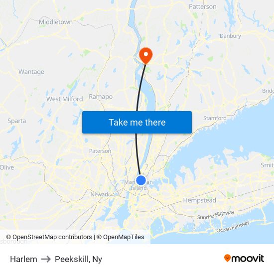 Harlem to Peekskill, Ny map