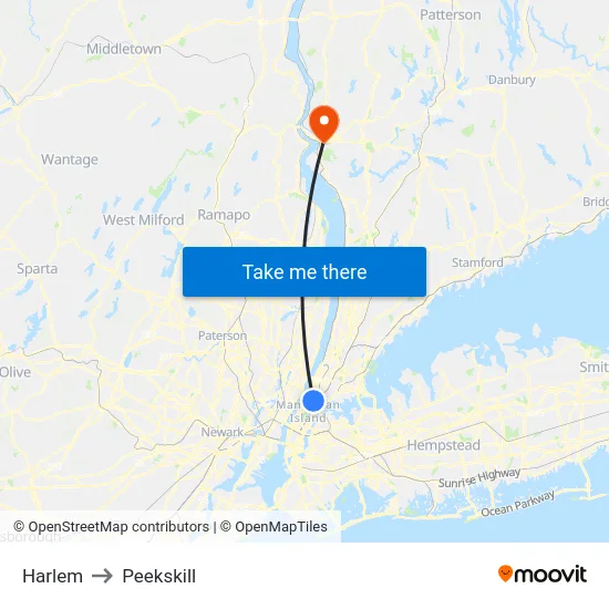 Harlem to Peekskill map