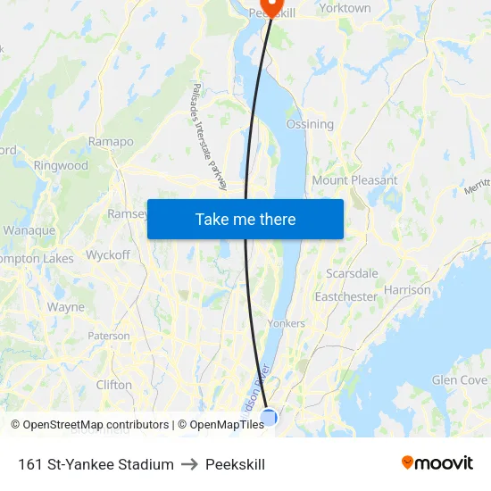 161 St-Yankee Stadium to Peekskill map