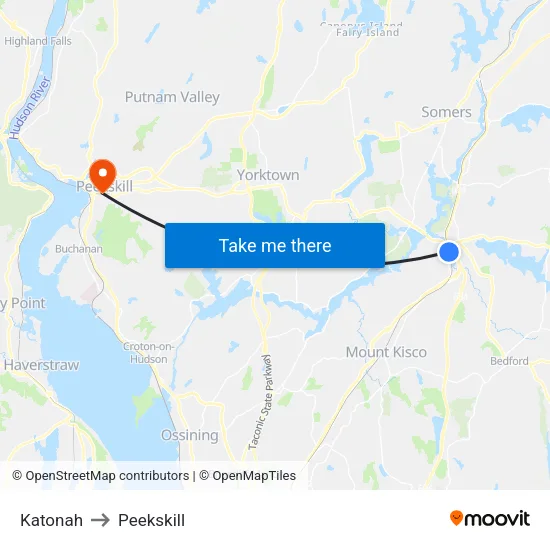 Katonah to Peekskill map