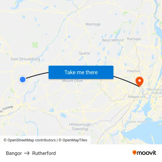 Bangor to Rutherford map