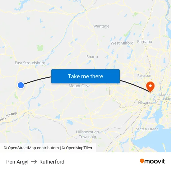 Pen Argyl to Rutherford map
