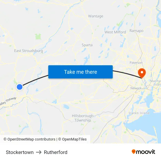 Stockertown to Rutherford map