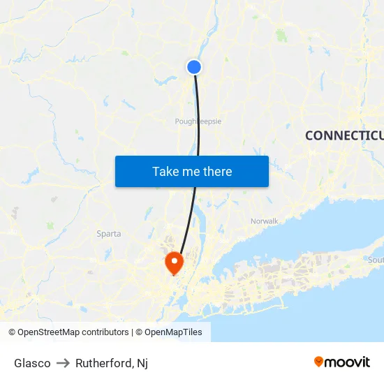 Glasco to Rutherford, Nj map
