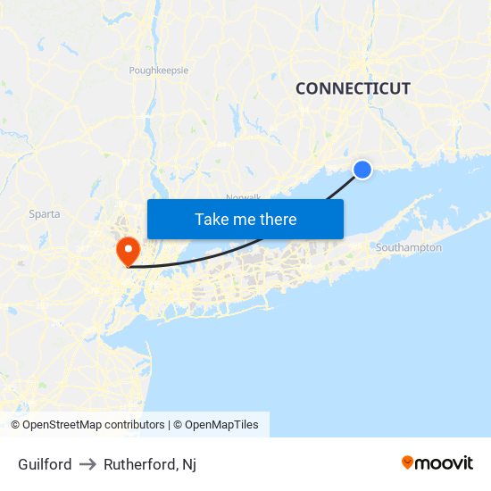 Guilford to Rutherford, Nj map