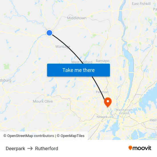 Deerpark to Rutherford map