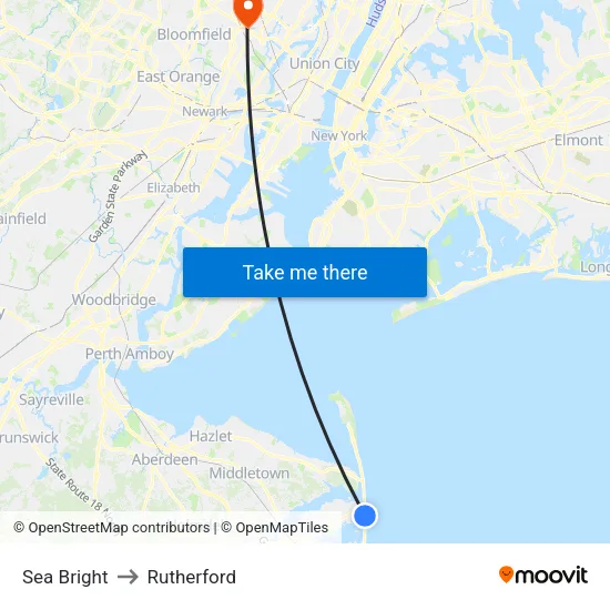 Sea Bright to Rutherford map