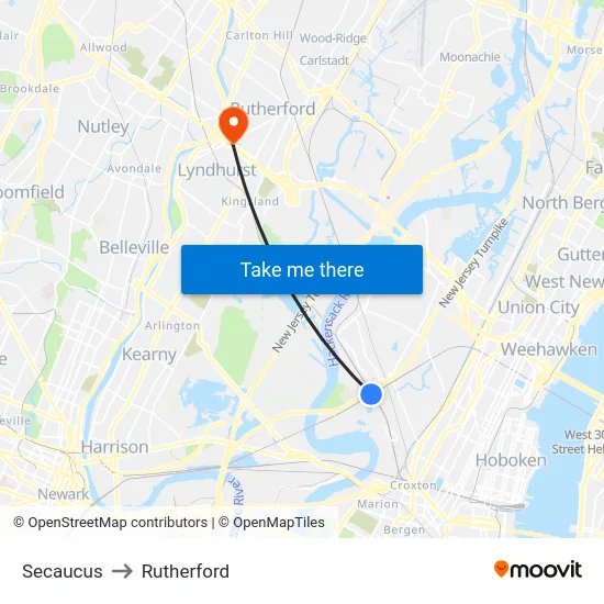 Secaucus to Rutherford map