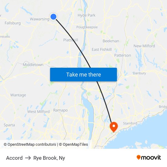 Accord to Rye Brook, Ny map