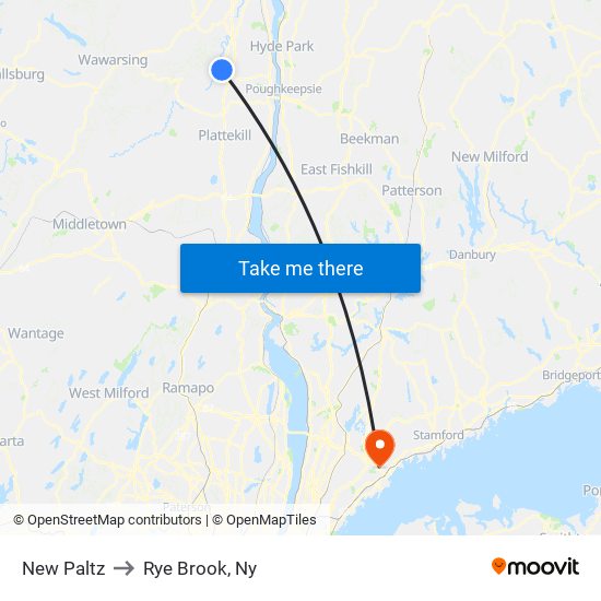 New Paltz to Rye Brook, Ny map