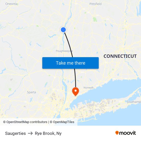 Saugerties to Rye Brook, Ny map