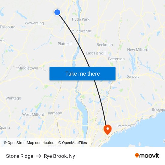 Stone Ridge to Rye Brook, Ny map