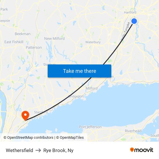 Wethersfield to Rye Brook, Ny map