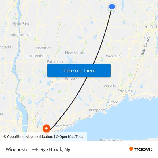 Winchester to Rye Brook, Ny map