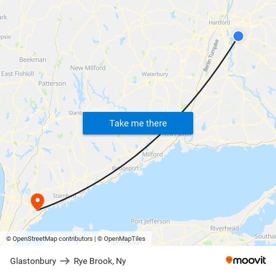 Glastonbury to Rye Brook, Ny map