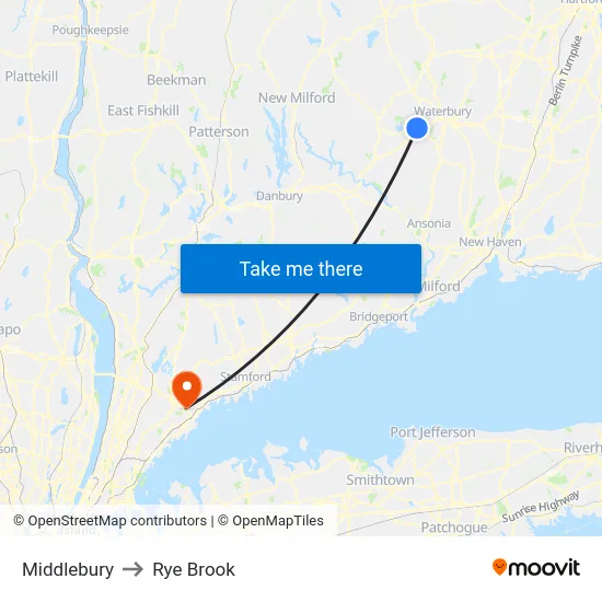 Middlebury to Rye Brook map