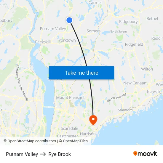 Putnam Valley to Rye Brook map