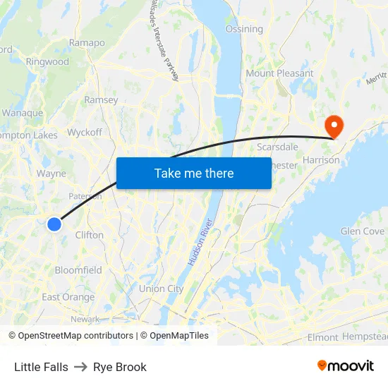 Little Falls to Rye Brook map