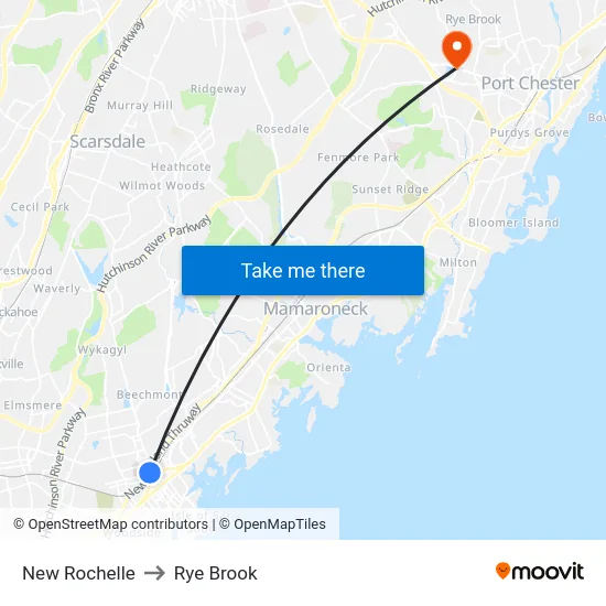 New Rochelle to Rye Brook map