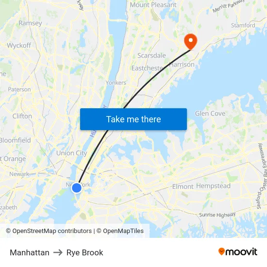 Manhattan to Rye Brook map