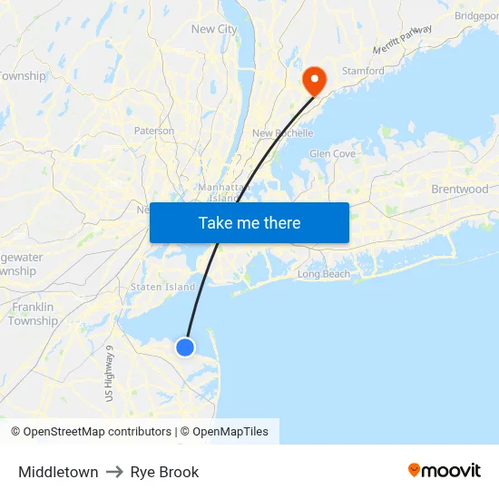 Middletown to Rye Brook map
