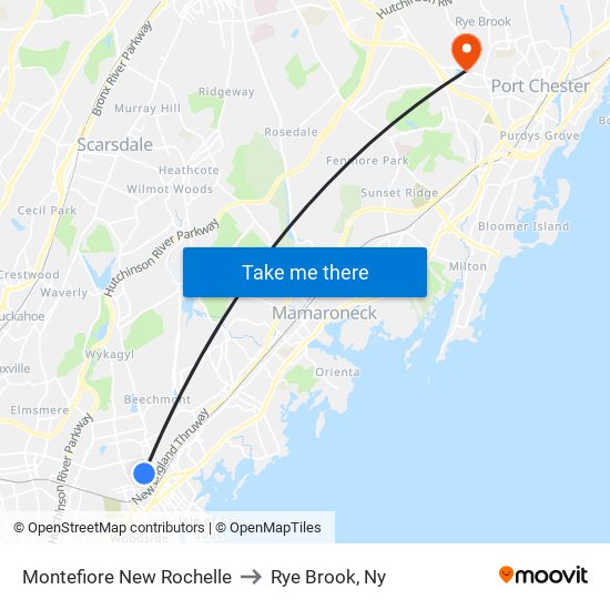 Montefiore New Rochelle to Rye Brook, Ny map