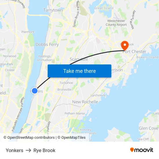 Yonkers to Rye Brook map
