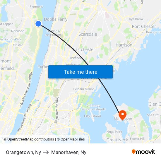 Orangetown, Ny to Manorhaven, Ny map