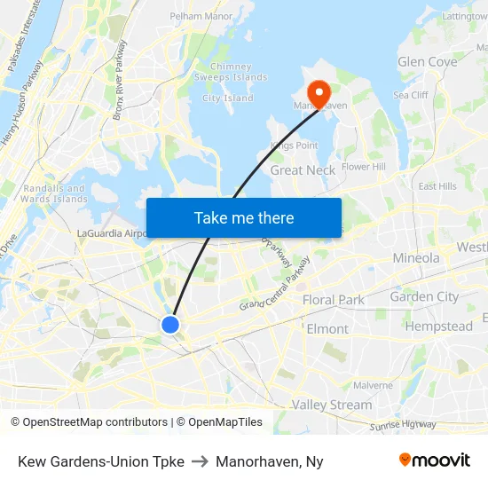 Kew Gardens-Union Tpke to Manorhaven, Ny map