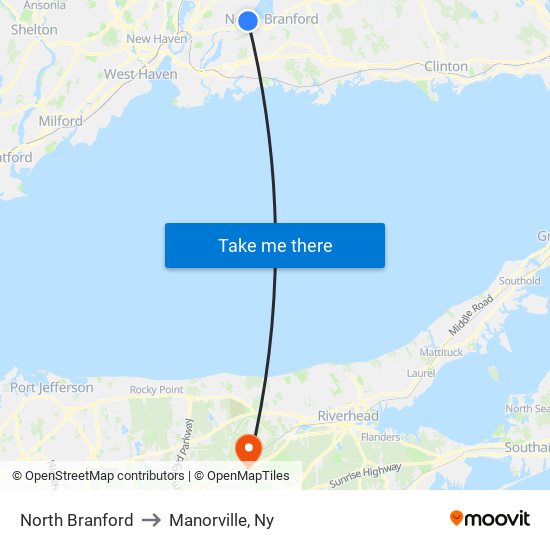 North Branford to Manorville, Ny map