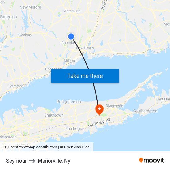 Seymour to Manorville, Ny map