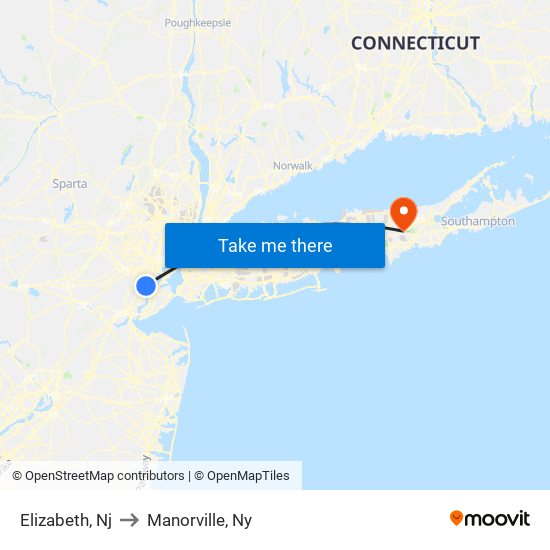 Elizabeth, Nj to Manorville, Ny map