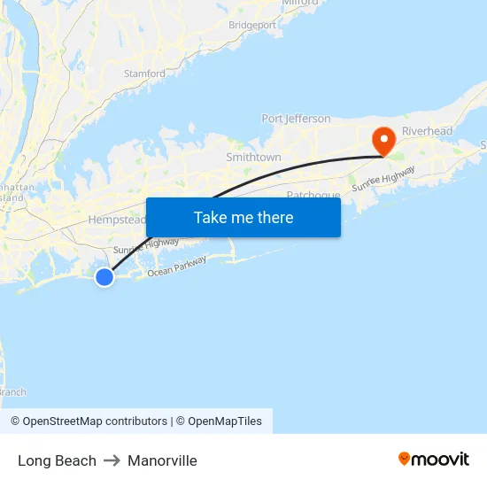 Long Beach to Manorville map