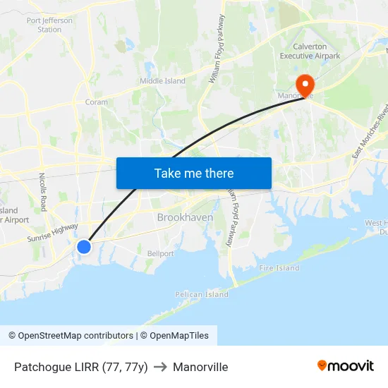 Patchogue LIRR (77, 77y) to Manorville map