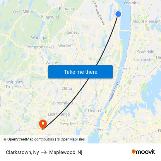 Clarkstown, Ny to Maplewood, Nj map