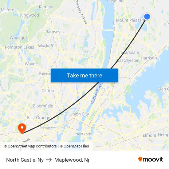 North Castle, Ny to Maplewood, Nj map