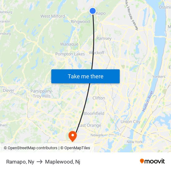 Ramapo, Ny to Maplewood, Nj map