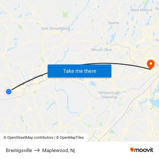 Breinigsville to Maplewood, Nj map