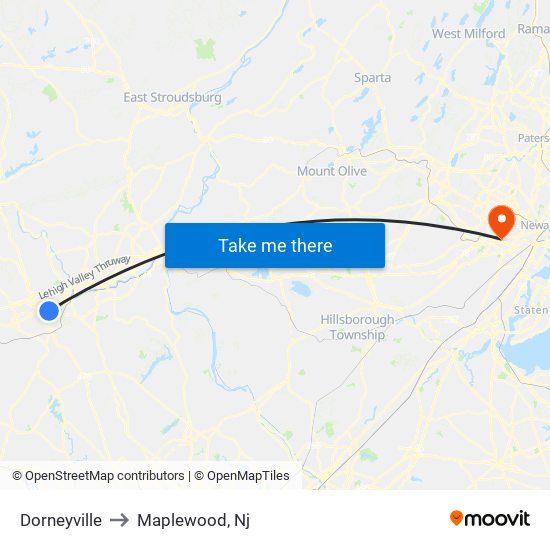 Dorneyville to Maplewood, Nj map