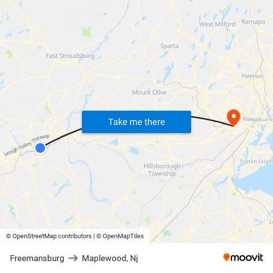 Freemansburg to Maplewood, Nj map