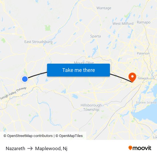Nazareth to Maplewood, Nj map