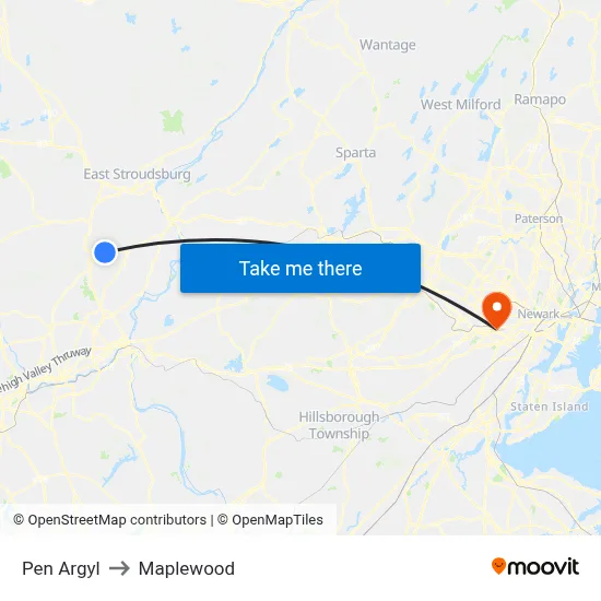 Pen Argyl to Maplewood map