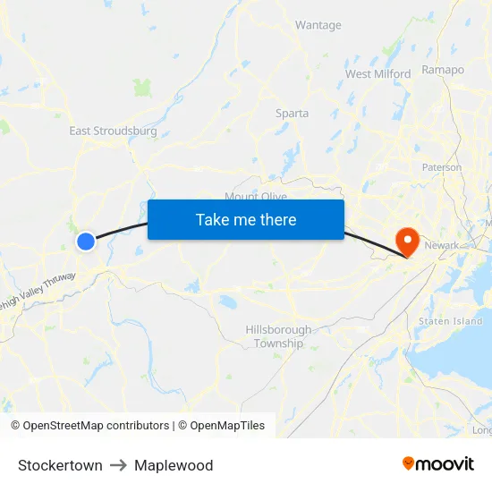 Stockertown to Maplewood map
